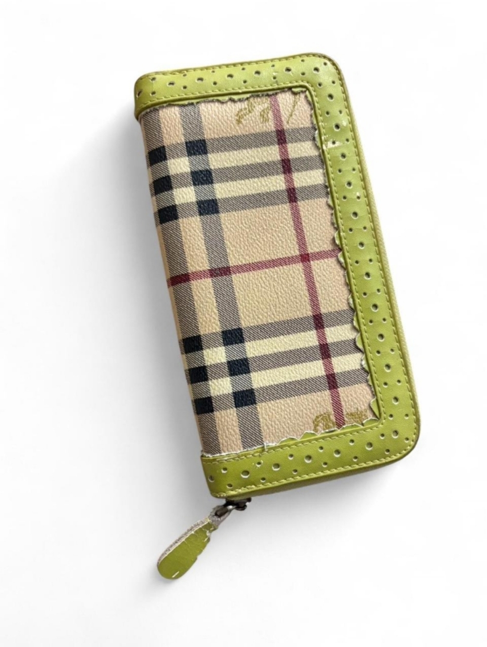 Burberry Classic Check Zip Wallet - Lime Trim. Little Peeling.